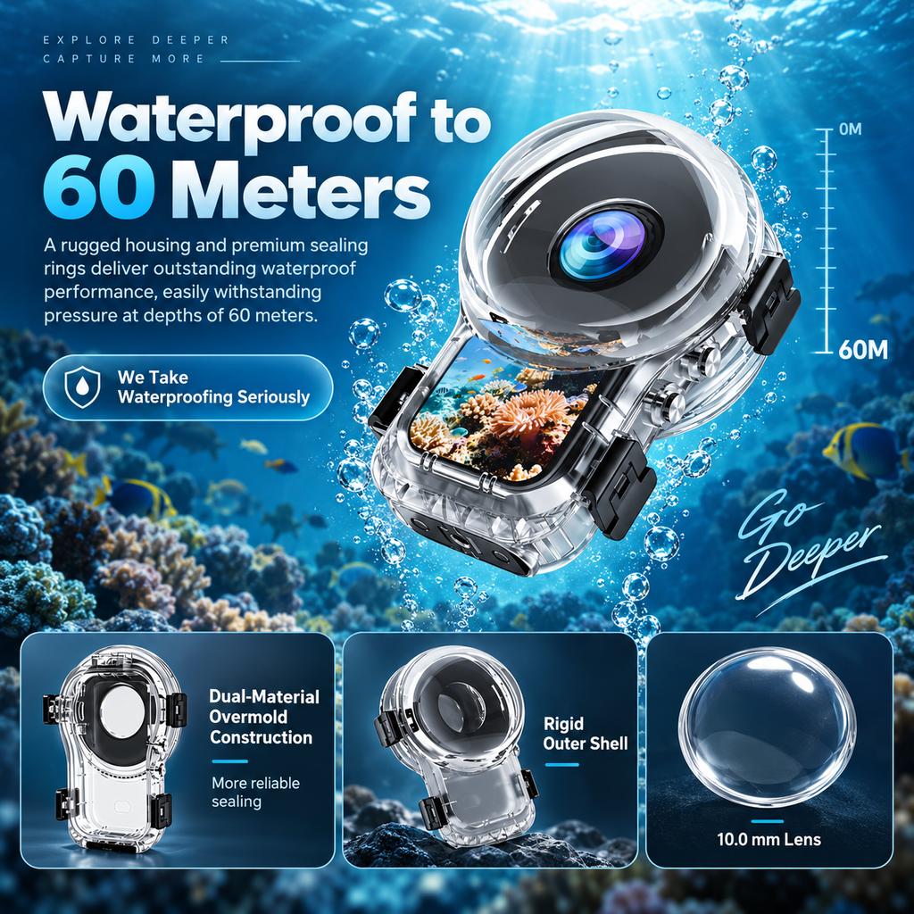 Waterproof Diving Housing for Insta161 X6 61M Deep Underwater Case Invisible High Hardness Panoramic Shell Camera Accessories