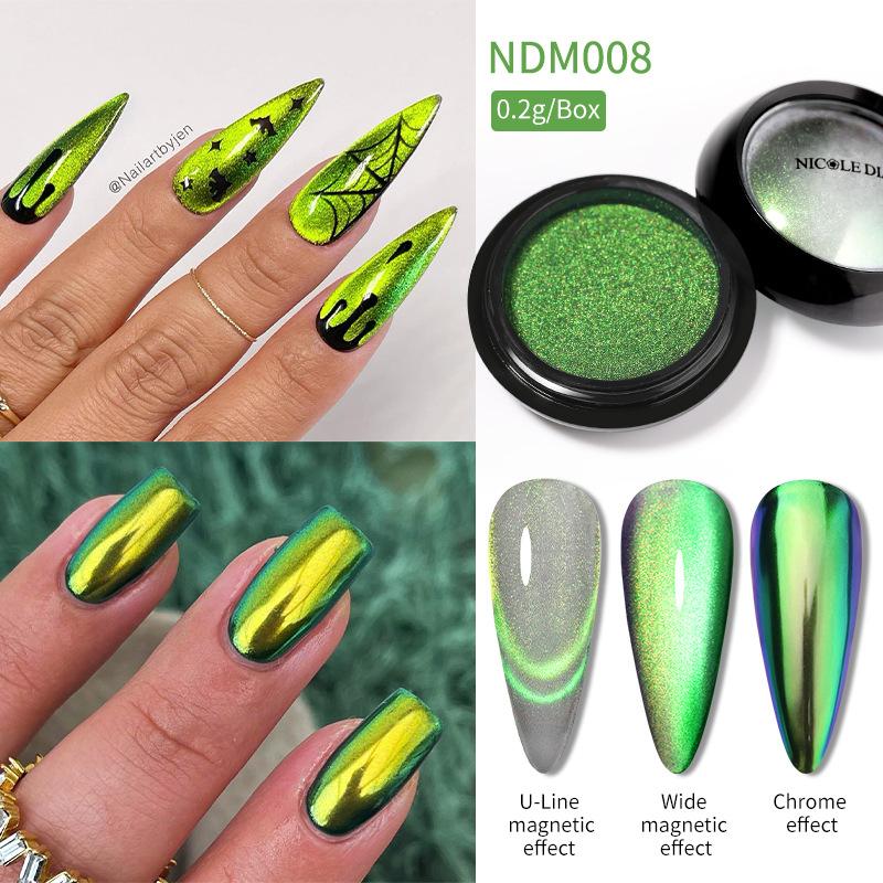 Nicolediary Double Light Cat'S Eye Nail Powder, Nail Art Chameleon Mirror Flour Double Color Spar Cat'S Eye Powder