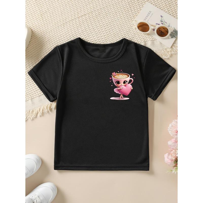European sizes Summer Fashion Girls' Short Sleeve T-Shirt with Double-Sided Print of Italian Brain Corrosion Cartoon Dancing Cappuccino