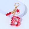 Red A-Z Alphabet Initial Letter Keychain Cute Heart Tassel Resin Charms Keyrings Handbag Charms Car Pendant Trinkets Women Gifts