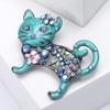 Lovely Enamel Cat Brooch Women Rhinestone Flower Animal Corsage Pins Gifts