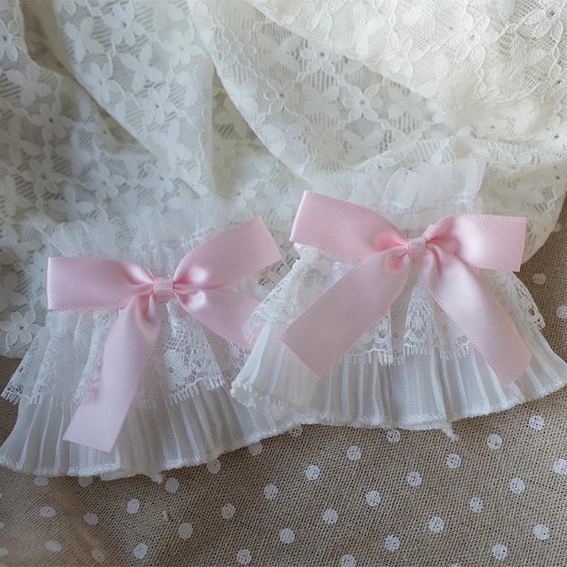 Kawaii Bow кружева рукава на запястье кружевные перчатки без пальцев готические милые эластичные панк манжеты на руку Лолита девушка одежда аксессуары