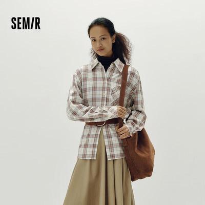 Женская клетчатая рубашка Semir спущенного плеча и длинным рукавом