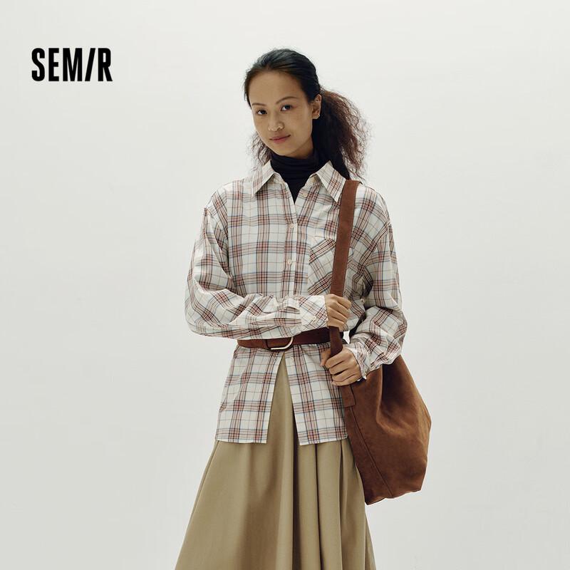 Женская клетчатая рубашка Semir спущенного плеча и длинным рукавом