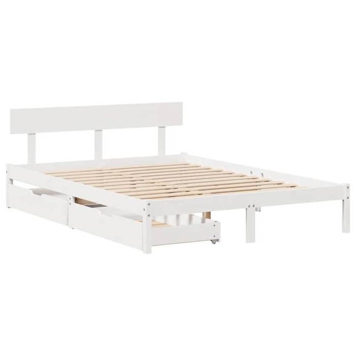 VidaXL Cadre de lit avec tiroirs blanc 140x190 cm bois de pin massif, sommier, cadre de lit double, cadre de lit en bois 3301507