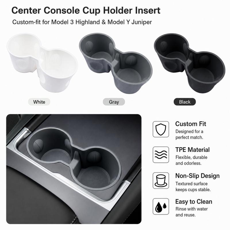 TPE Silicone Center Console Cup Holder Mat For Tesla Model 3 Highland Model Y Juniper Front Cup Pad Car Accessories