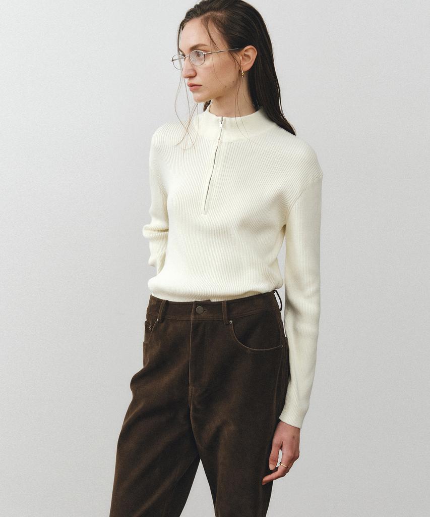 NOIRER FOR WOMAN Cotton Zip-Up Knit T-Shirt (Ivory)