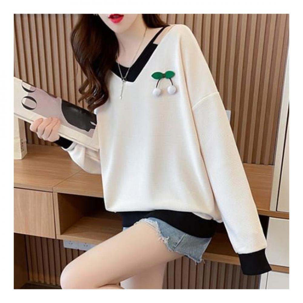 NaVaVa Women 2 In 1 Cherry V Neck Long sleeVe Sweatshirt Nt1326