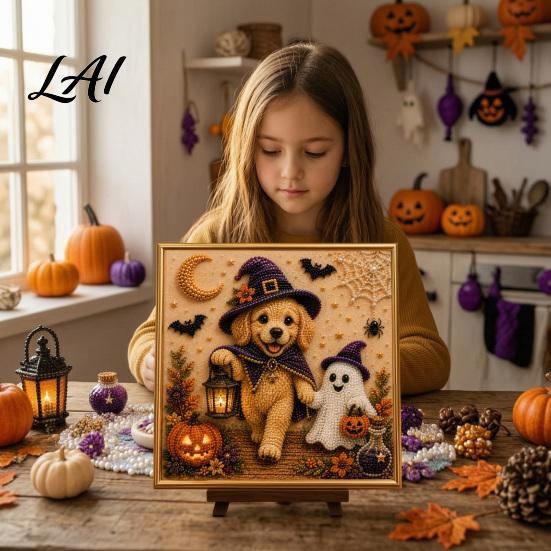 Resin Bead Painting Set Halloween Faux Pearl Kit Puppy Art DIY Witch Handmade Decorations Hat Craft Kit for Adults And Teens Gift Sparkling Teens