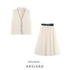 Kaslead New Women Clothes Western Style Contrast Color Trim Pleat Shirts Skirt 4387233 4387235