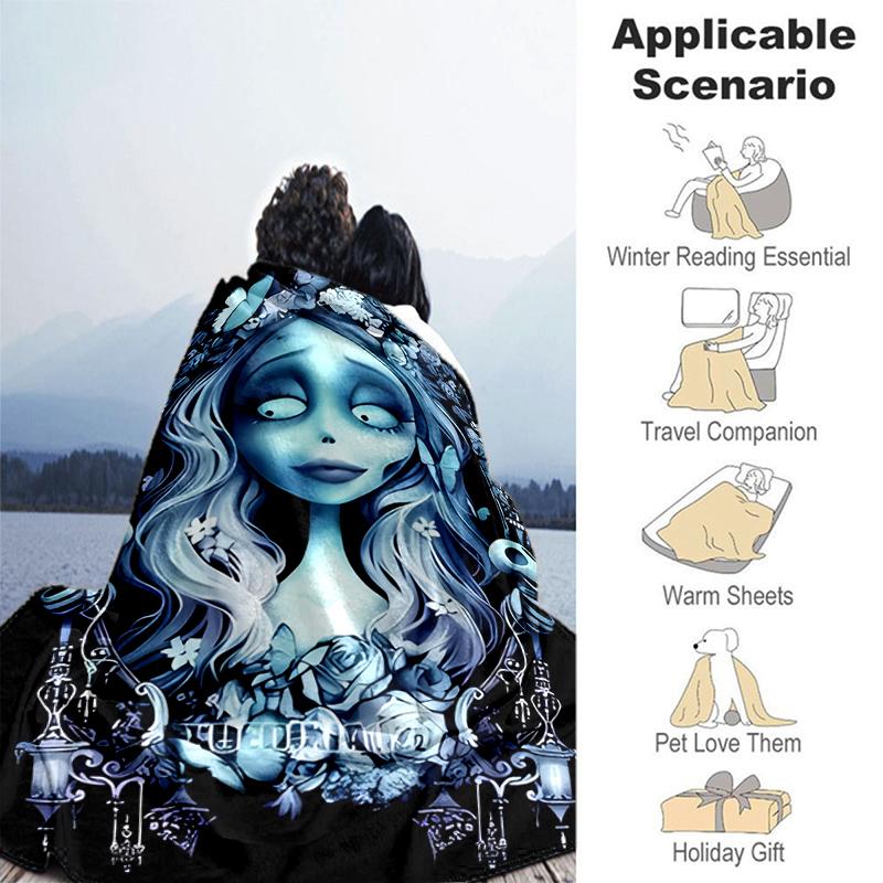 1pc Blanket sorrow love The Corpse Bride Print Design, Lightweight Blanket for Sofa, Bed- Soft &Warm, Gift for All Seasons like Christmas, Halloween