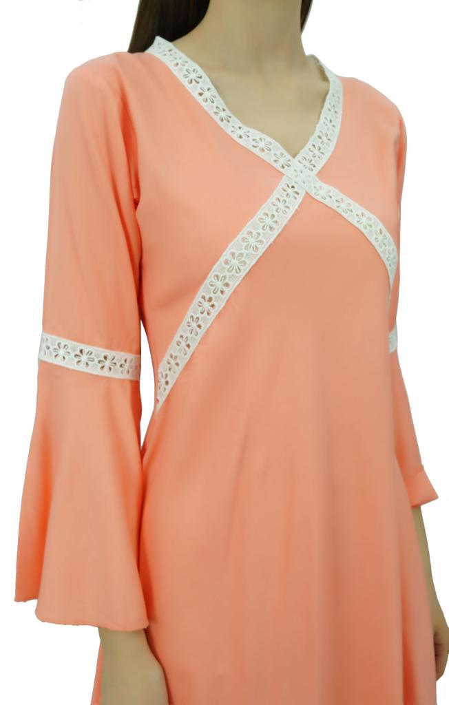 Bimba Women Rayon Short Dress Ruffle Long Sleeve Lace Boho Chic Summer