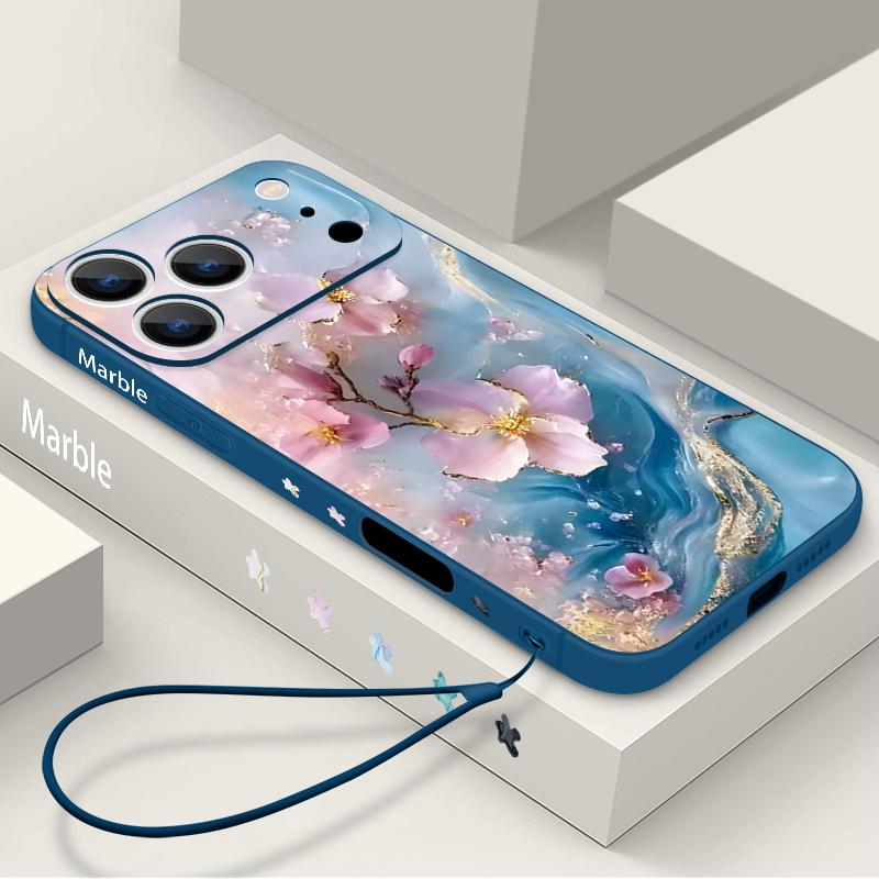 Чехол-шнурок с узором под золотой мрамор для iPhone 17 Pro Max Funda iPhone 16 15 14 13 Pro Max 11 16E 17E Мягкий силиконовый чехол