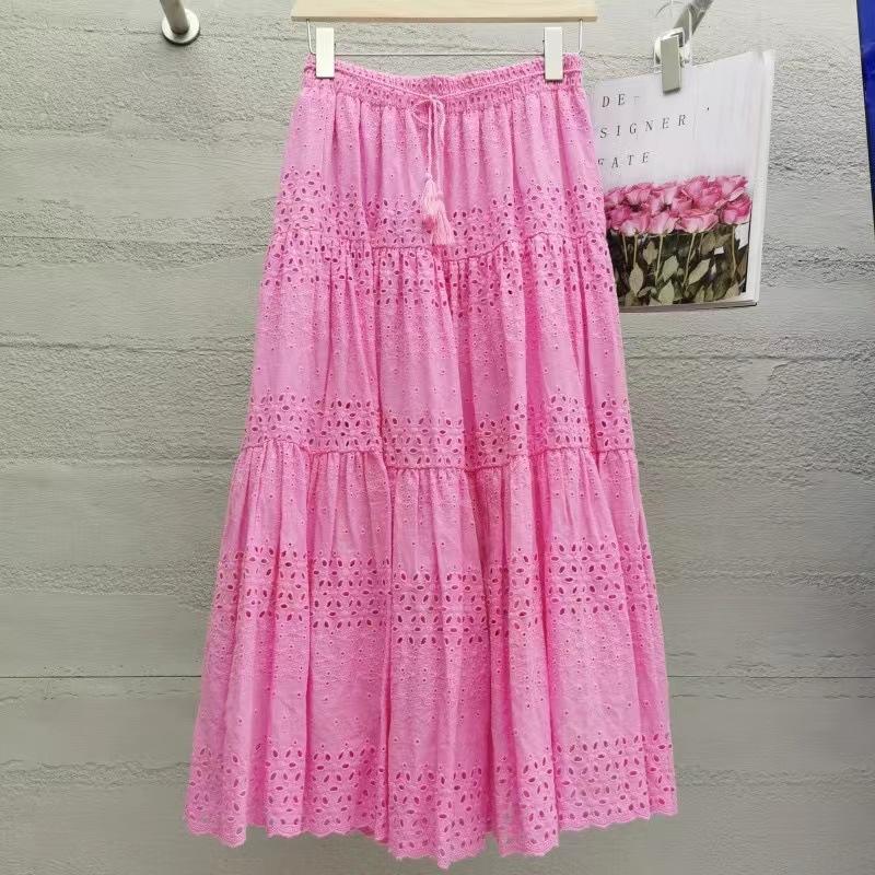 Юбка из кружева для девочки в тяжелую промышленность 2025 года. Талия сращивание крючком цветок фея большой маятник слово средняя и длинная юбка лето