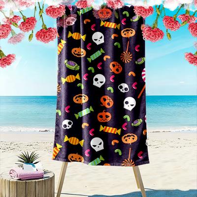Playful Spooky Treats Print Beach Towel, Quick Drying, Suitable for Travel, Outdoor Sports, Jogging, the Beach and Swimming, Gift