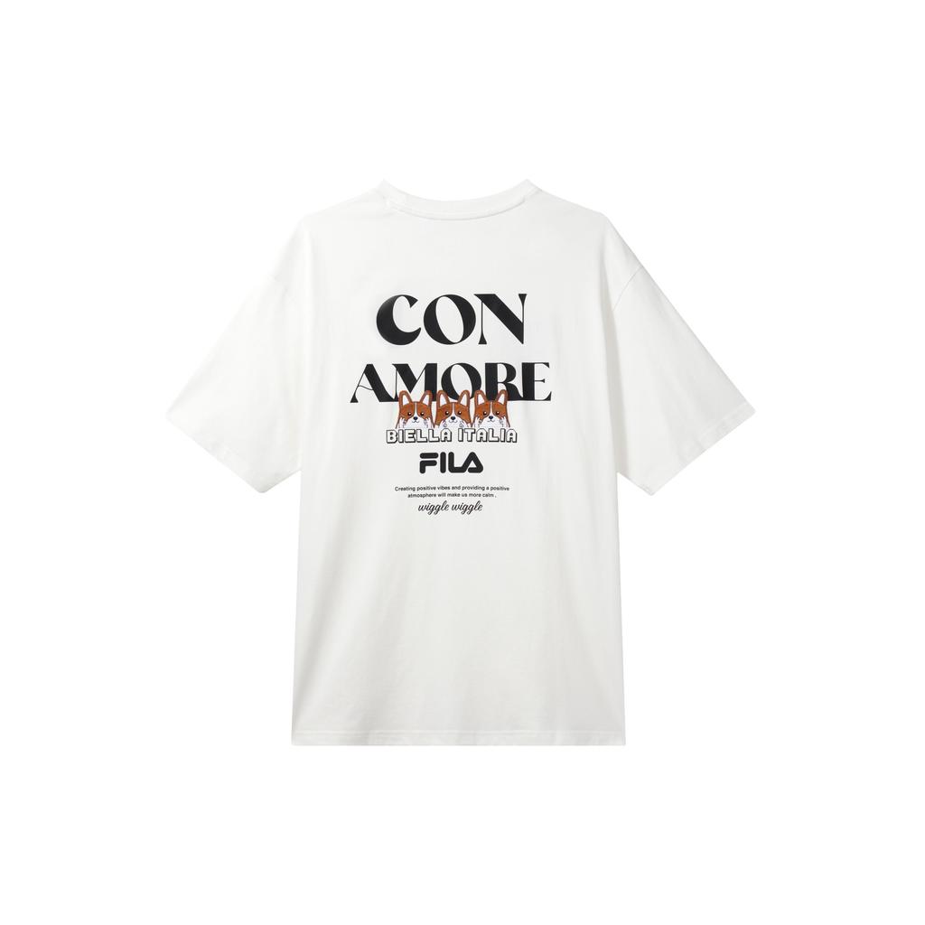 Fila Футболка унисекс с круглым вырезом и короткими рукавами, повседневная, с принтом букв, цвет облачно-белый F11U429102FWT