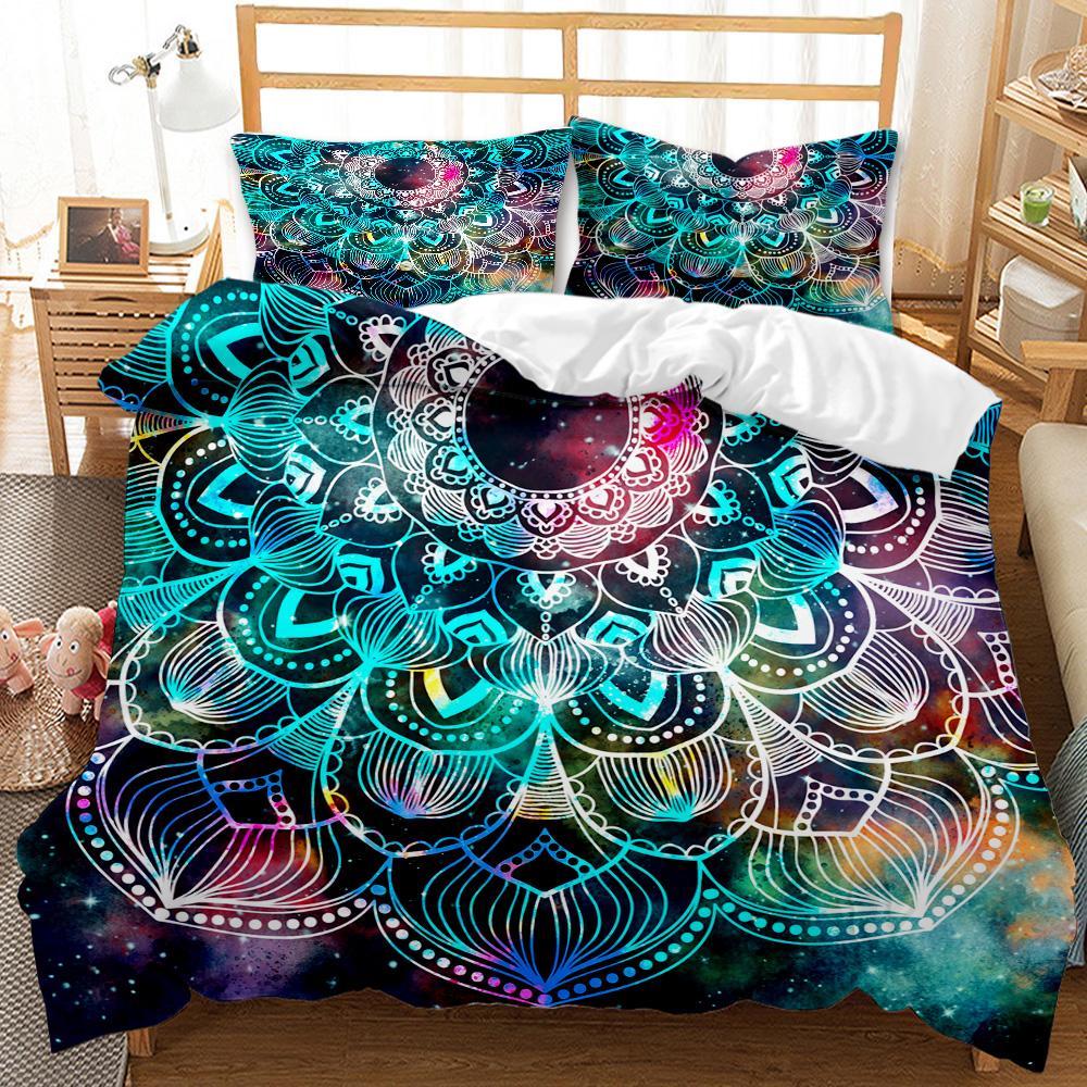 Bohemian Mandala Duvet Cover Set Twin Queen King Full Size,Blue Boho Chic Microfiber Bedding Set for Boys, Girls, Kids and Teens
