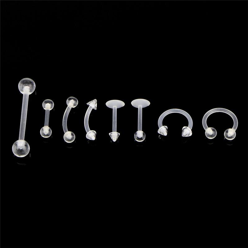 24 Pcs Clear Color Belly Navel Tongue Lip Rings Bars Studs Body Piercing Jewelry