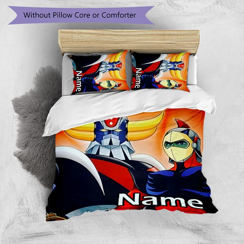 3pcs UFO Robot Grendizer2 Cover Set - Personalized Name, HD Printed Bedding with 1 Cover and 2 Pillowcases - Perfect for Home Decor, Easy Care