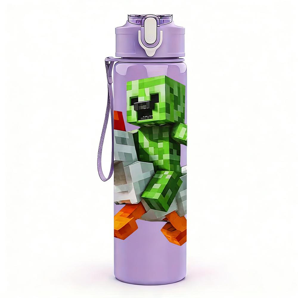 1PC Pixel Game Chicken Character 750ml Color Plastic Water Bottle Leakproof Flip Straw Lid For Sports Office Home Use