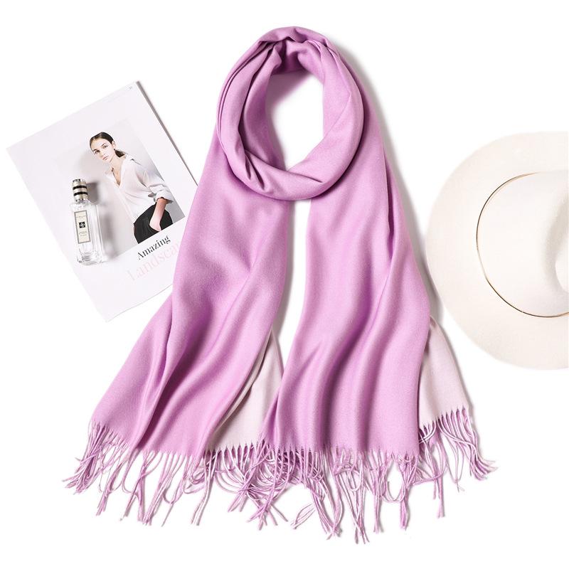 2024 European And American New Solid Color Versatile Autumn/Winter Double Color Imitation Cashmere Scarf Women'S Warm Big Shawl Neck