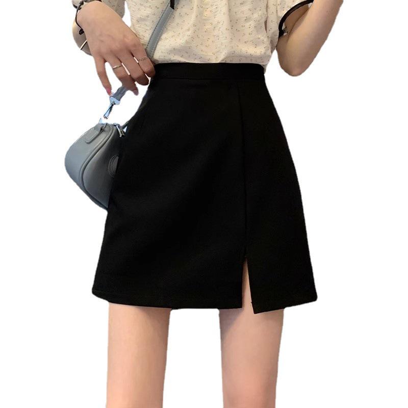 Весна/Лето 2023 Черная юбка А-силуэта с высокой талией и разрезом - Облегающий крой для женщин