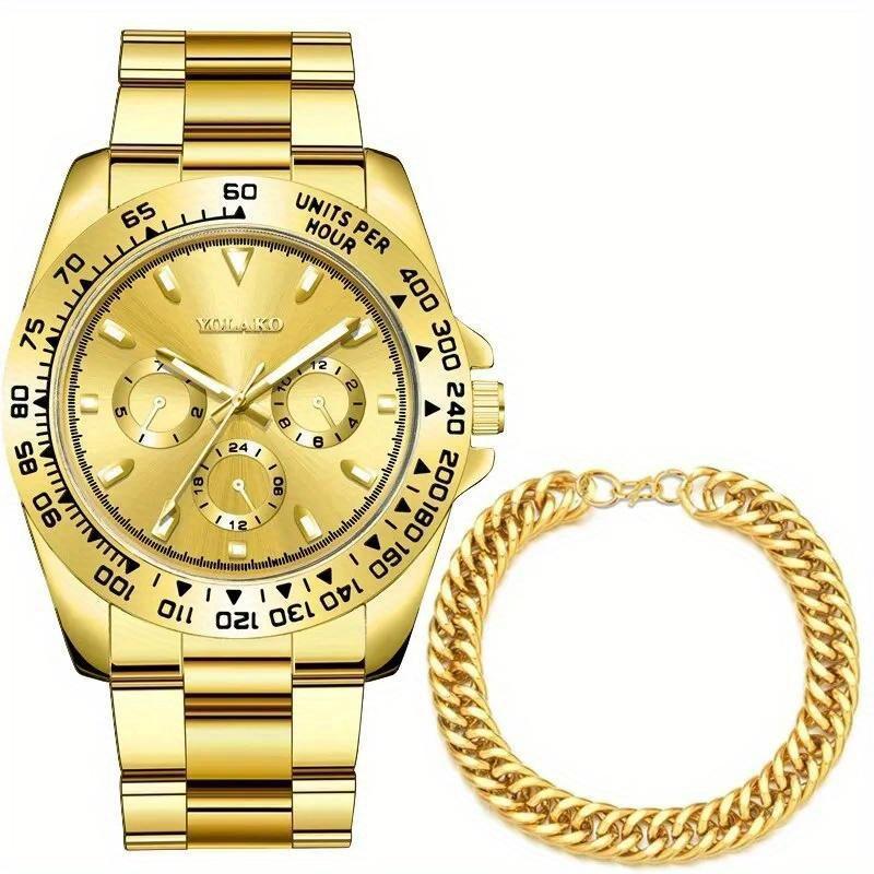 Модные мужские часы из нержавеющей стали, роскошные золотые кварцевые наручные часы с календарем, мужские деловые повседневные часы с браслетом