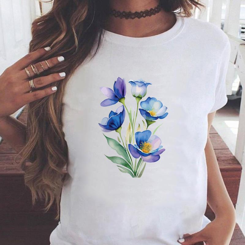 (Азиатский размер) Повседневная женская мода принт с коротким рукавом футболки акварельный цветочный стиль одежда T женский топ графическая футболка