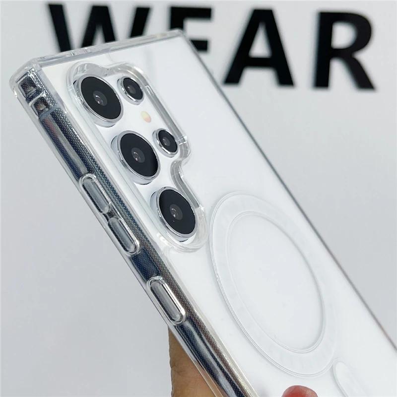 Для Samsung Galaxy S24 Ultra Luxury Magsafe Магнитный прозрачный чехол для телефона с рамкой для Samsung S21 S22 Plus S23 FE S24+ Чехол