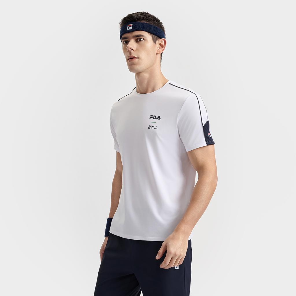 Fila Athletics Tennis Fashion Simple Casual Classic Versatile Sports Comfortable Knitted Short Sleeve T-Shirt Men Tops Jade-White A11M523118FWT