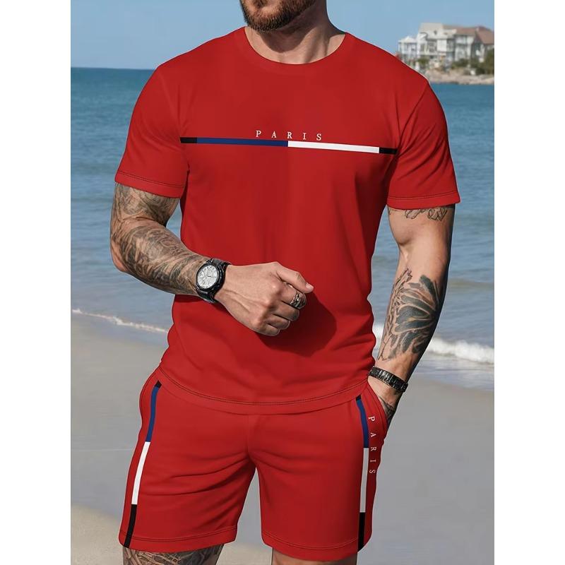 2025 New Men's Fashion Sportswear Summer Casual Wear Men's Short Sleeved T-shirt and Shorts Two-piece Set Basic Set