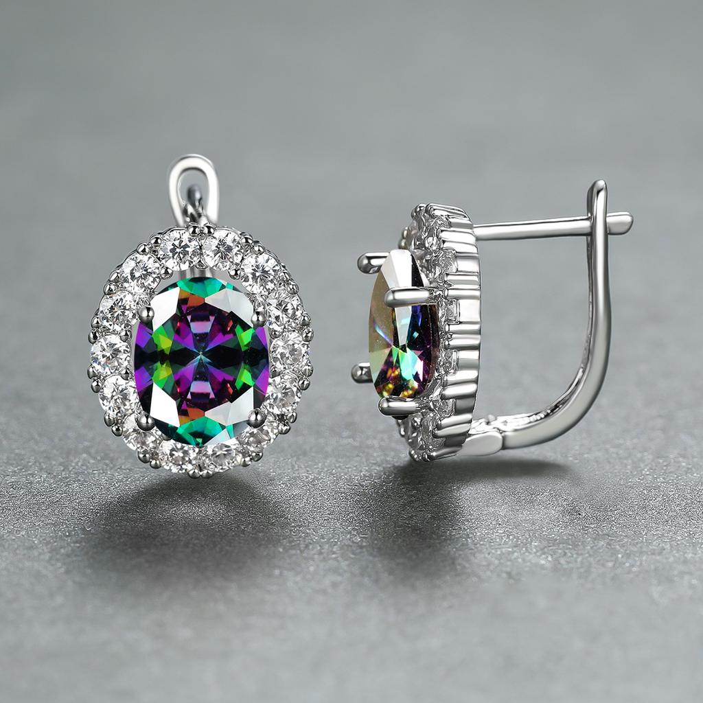 Luxury Purple Stone Gold Color Love Drop Earrings Bride Band Engagement Ear Clip Jewelry