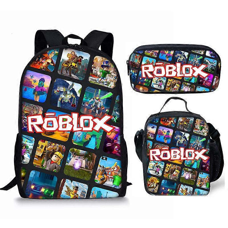 Roblox Backpack Set for Kids, 3-Piece School Bag with Lunch Box and Pencil Case, Multicolor Design