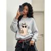 Women's BOO JEE Halloween Leopard Print Ghost Graphic Crewneck Sweatshirt Long Sleeve