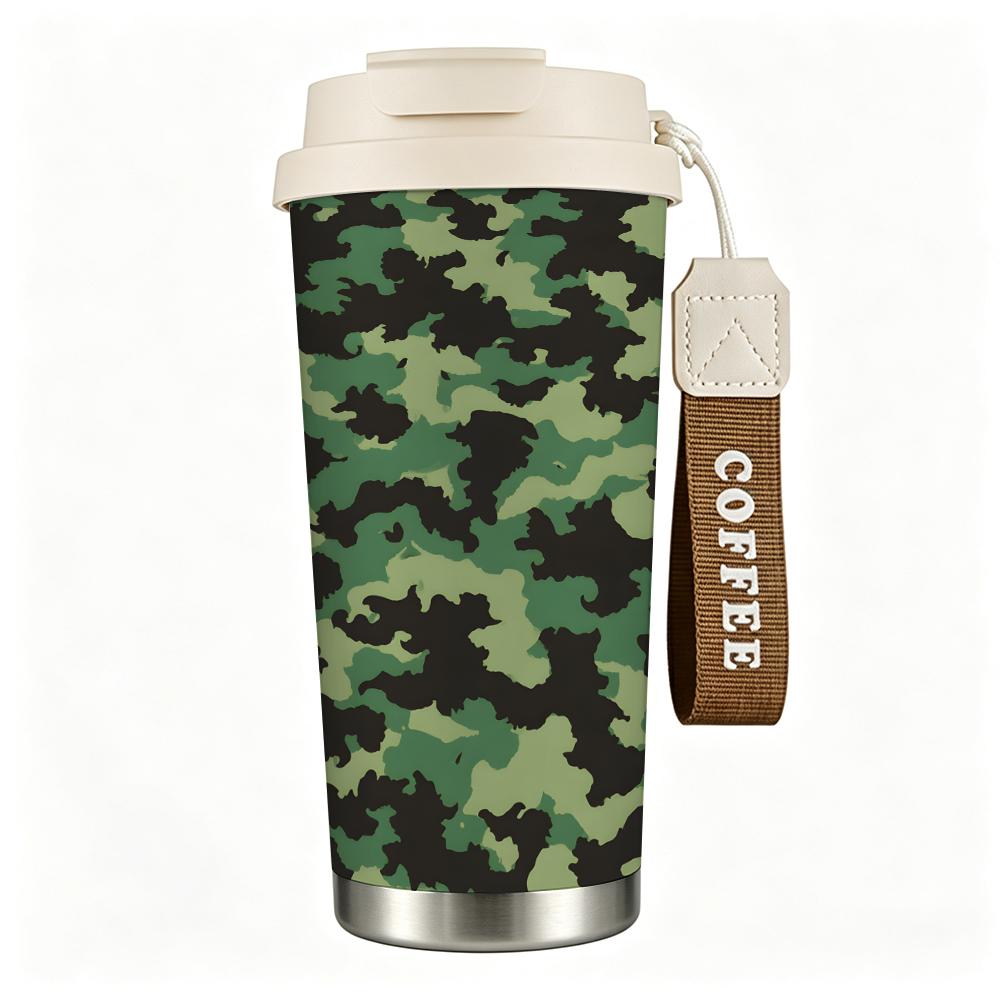 Green Camouflage Pattern Style Insulated Coffee Tumbler Vacuum Thermal Cup for Outdoor Hiking Camping Travel Gift Ideas