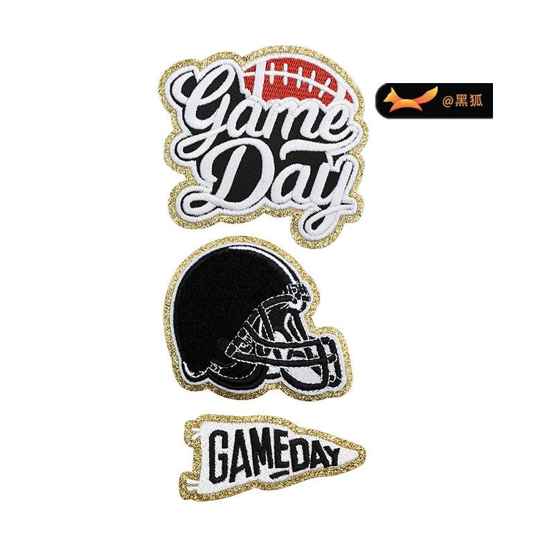 Black Fox Glitter Powder Football Chenier Embroidery Cloth Sticker Baseball Uniform Decoration Diy Patch
