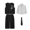 Boys Chinese Bird Embroidery Waistcoat Suit Vertical Stripe Shirt Sparkle Wide Leg Pants Matching Tie Multi Color Kids Wedding Birthday Formal Outfit