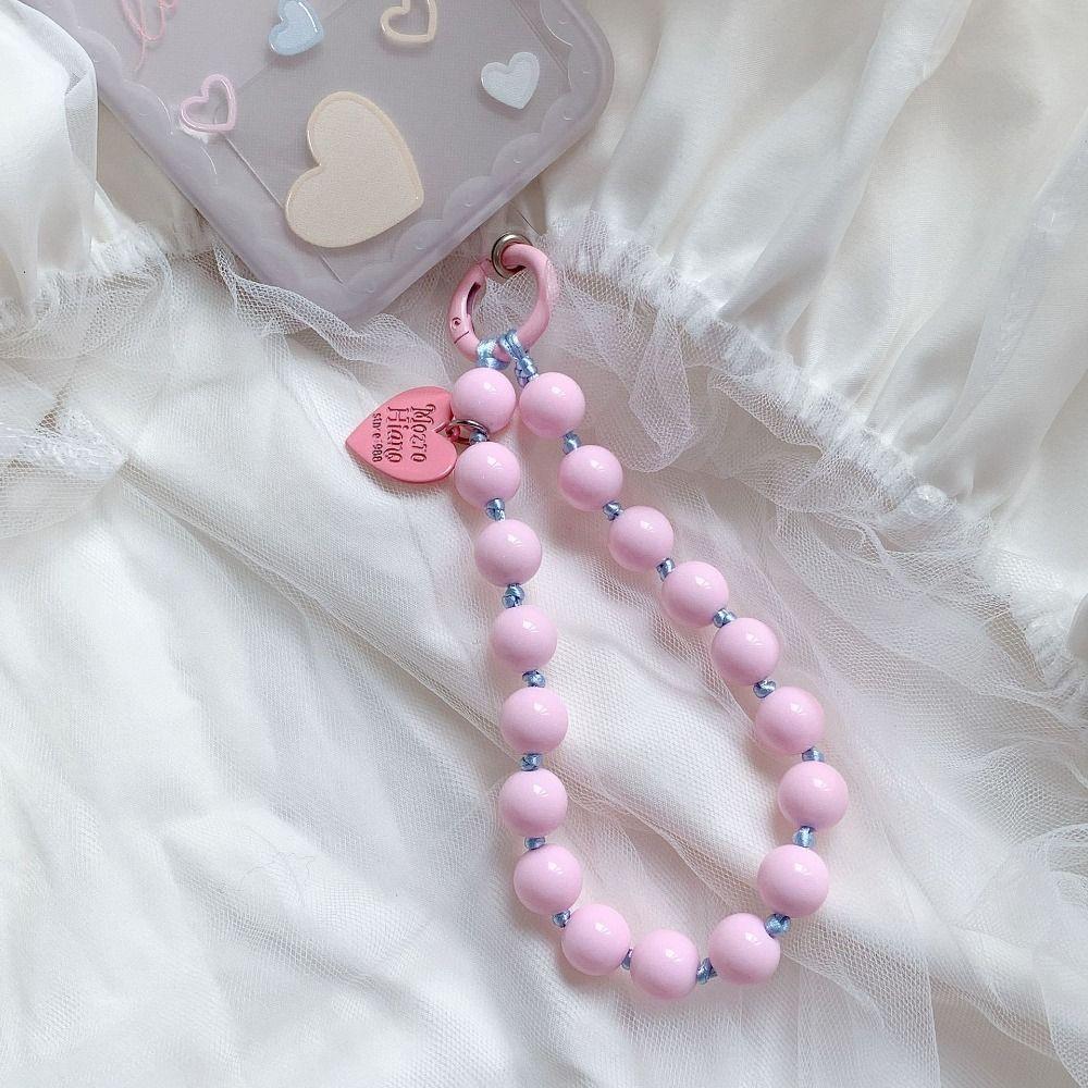 Fashion Phone Wrist Strap Love Heart Beaded Pendant Lanyard Phone Chain Phone Lanyard
