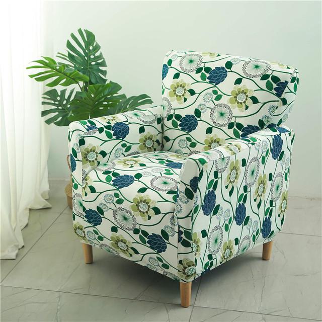 Floral Tub Chair Cover Stretch Spandex Club Armchair Slipcover For Living Room Single Sofa Covers For Study Bar Counter Hotel