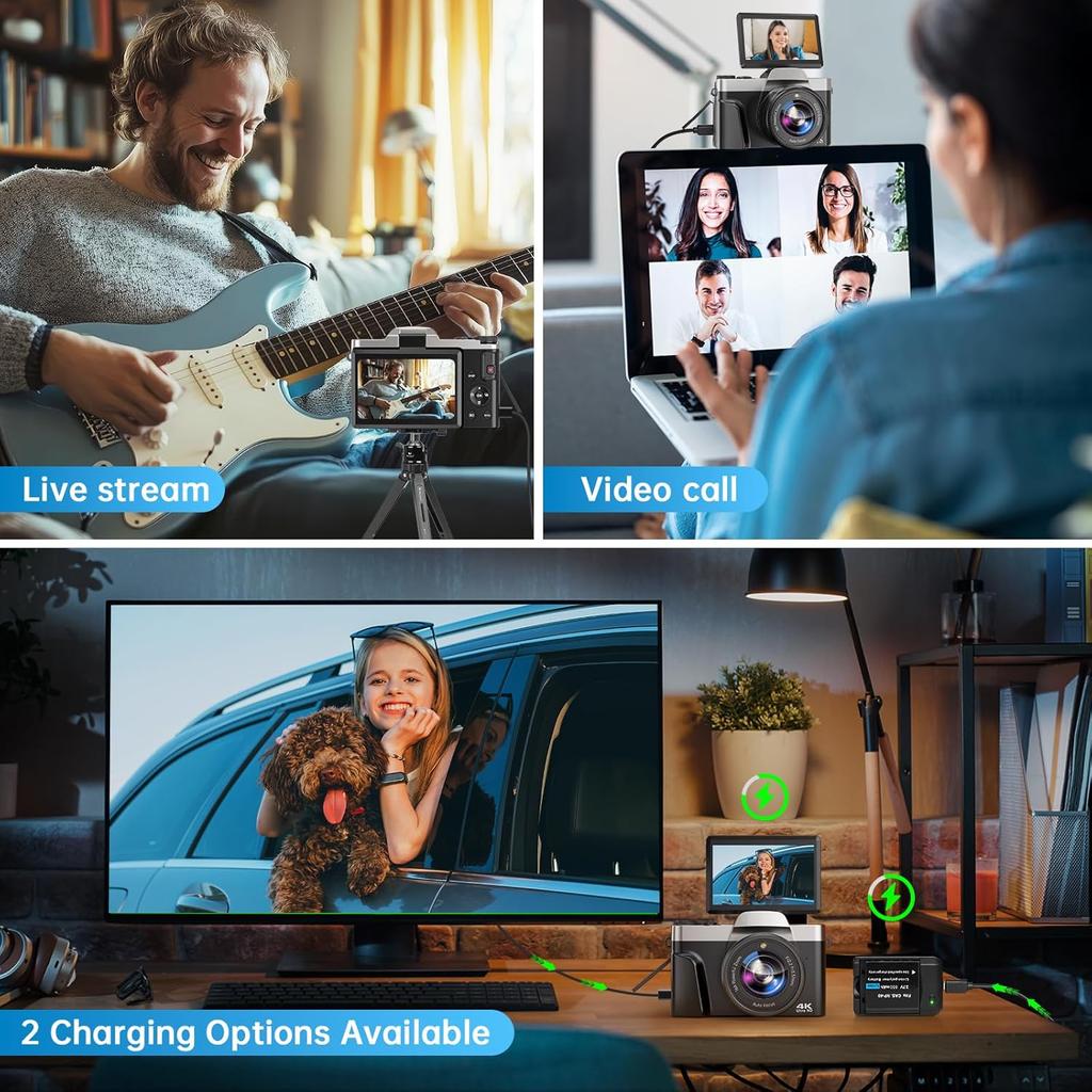 4K Digital Camera for Photography with WiFi, 2025 Latest Auto-Focus Vlogging Camera for YouTube Video 3'' 180° Flip Screen Travel Cameras 16X Zoom