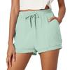 Женские повседневные летние спортивные шорты, однотонные брюки из хлопка и льна, модные эластичные шорты на шнурке