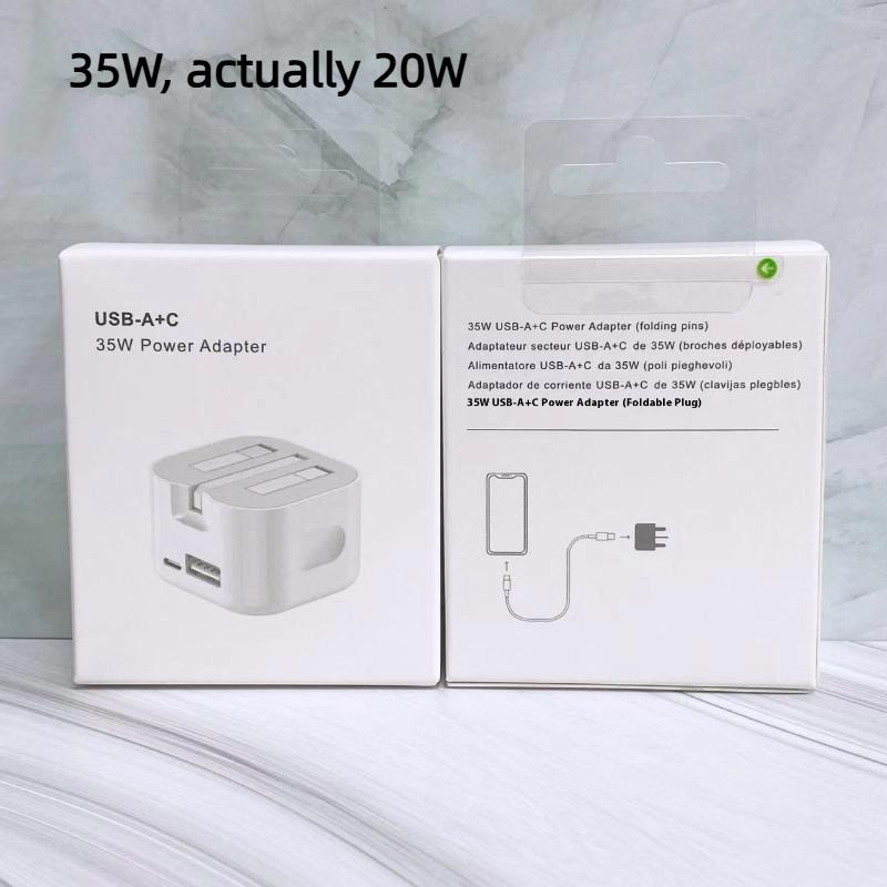 1 шт. Сверхбыстрое зарядное устройство USB C 20 Вт 35 Вт Для телефона 13 14 15 16 S24 S23 Совместимо с UK GB AC Домашнее Путешествие