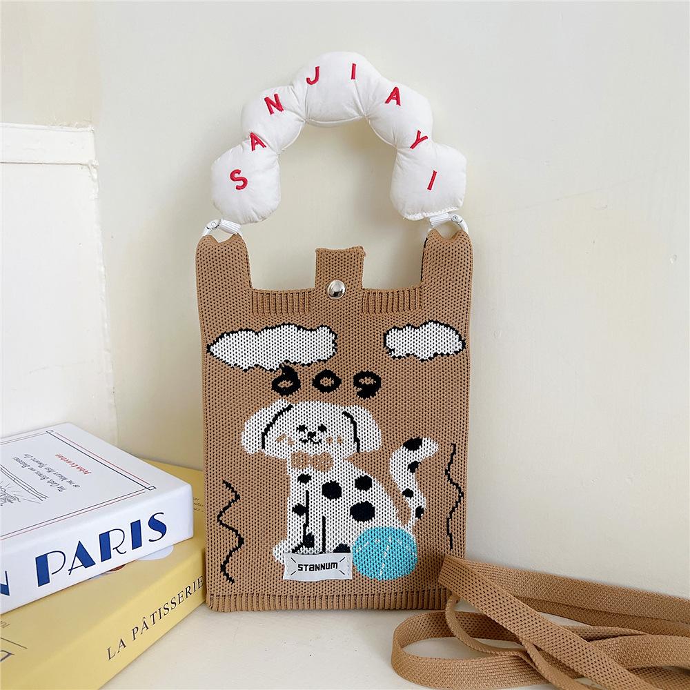 Knitted Mobile Phone Bag For Women In Spring And Autumn Cute Cartoon Versatile One Shoulder Diagonal Cross Bag Travel Coin Purse Small Handbag