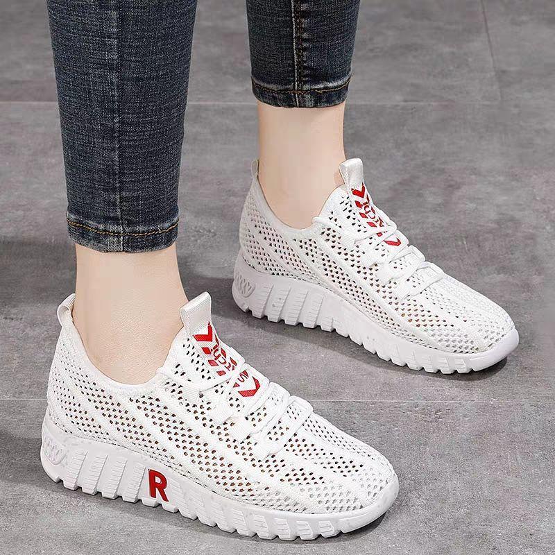 Женская обувь летняя повседневная обувь дышащая спортивная обувь белая плоская сетчатая обувь летняя сетчатая повседневная полая беговая женская обувь