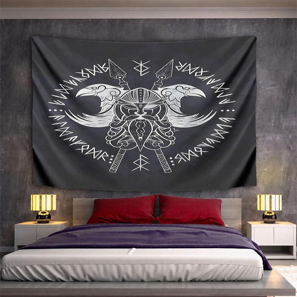 Viking Warrior with Runes Artwork Pattern Wall Hanging Tapestry Decorative Tapestry Home Decor for Bedroom and Living Room