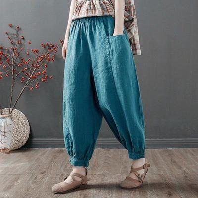 Свободные брюки-харлан из хлопка и льна, женские летние брюки Nine Points Artistic Casual Match All Cotton Linen Trousers