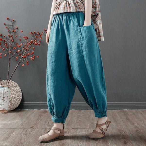 Свободные брюки-харлан из хлопка и льна, женские летние брюки Nine Points Artistic Casual Match All Cotton Linen Trousers