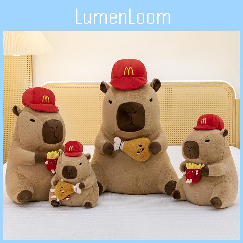 Плюшевая игрушка капибара-водяной поросенок в шляпе-гамбургере для детей и коллекционеров