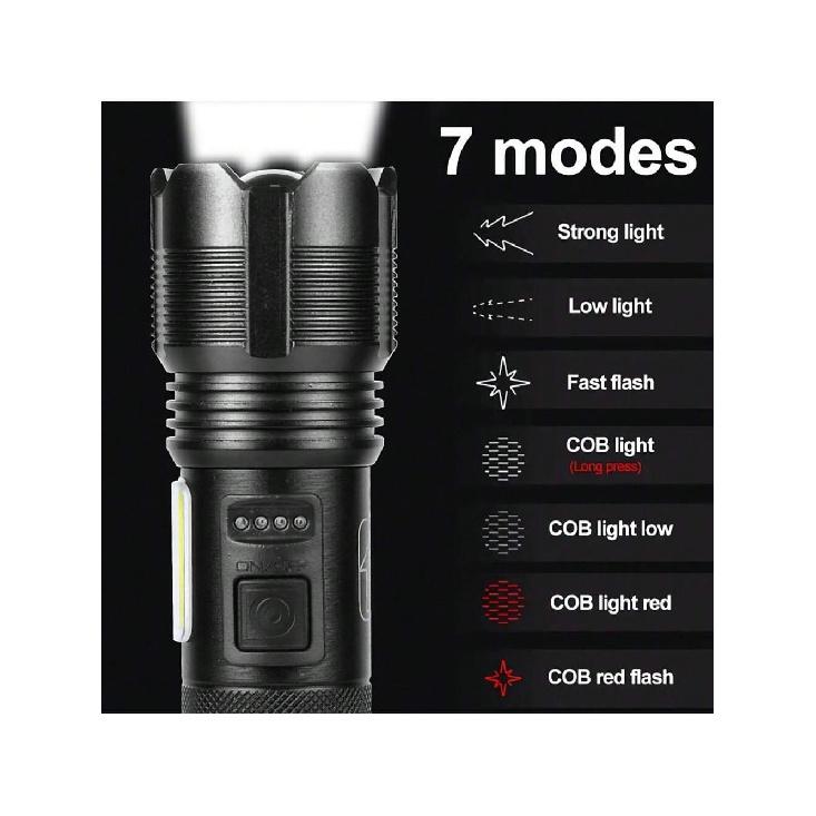 Tactical Rechargeable LED Flashlight, 7 Modes High Brightness Flashlight for Emergency, Hiking, Camping, Camping Equipment