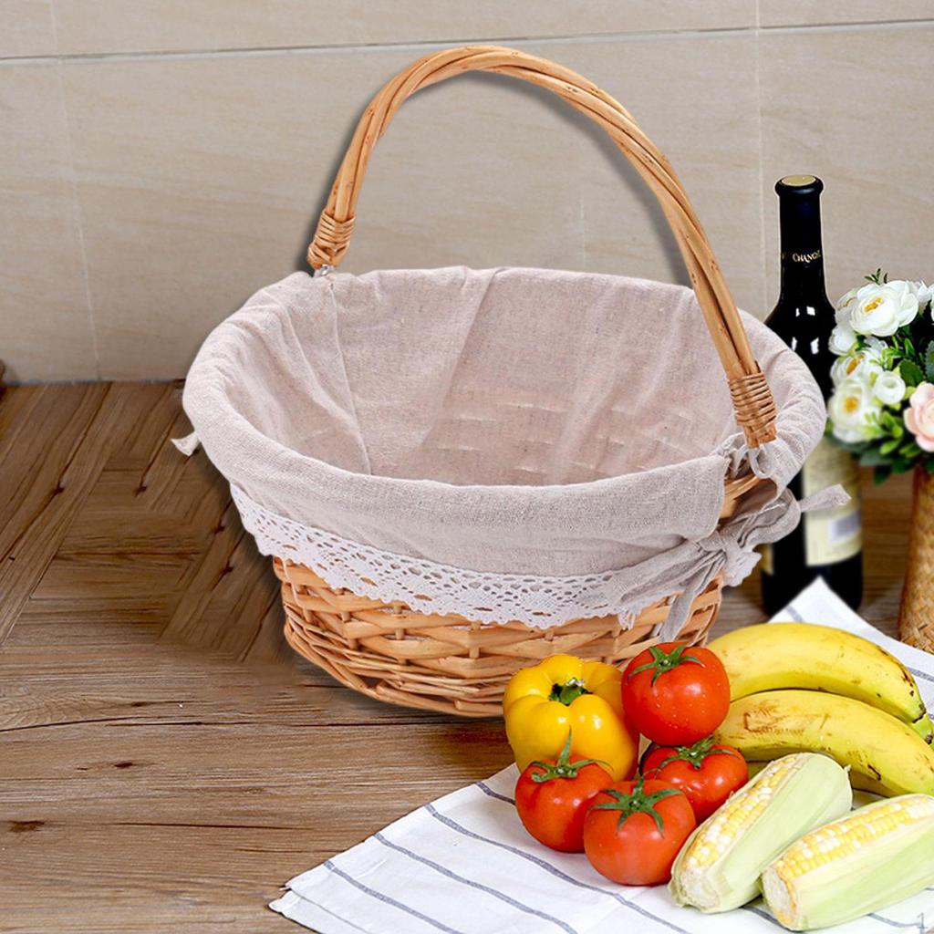 Handwoven Rattan Picnic Storage Basket Circular Shape for Outdoor and Kitchen Handmade Accessory